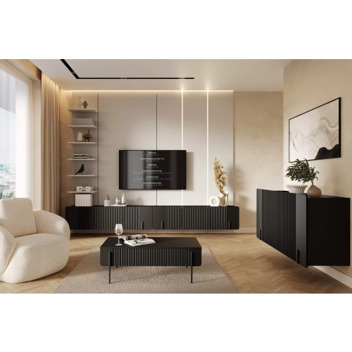 Komoda Malmi 150 cm wisząca - czarny mat / czarny